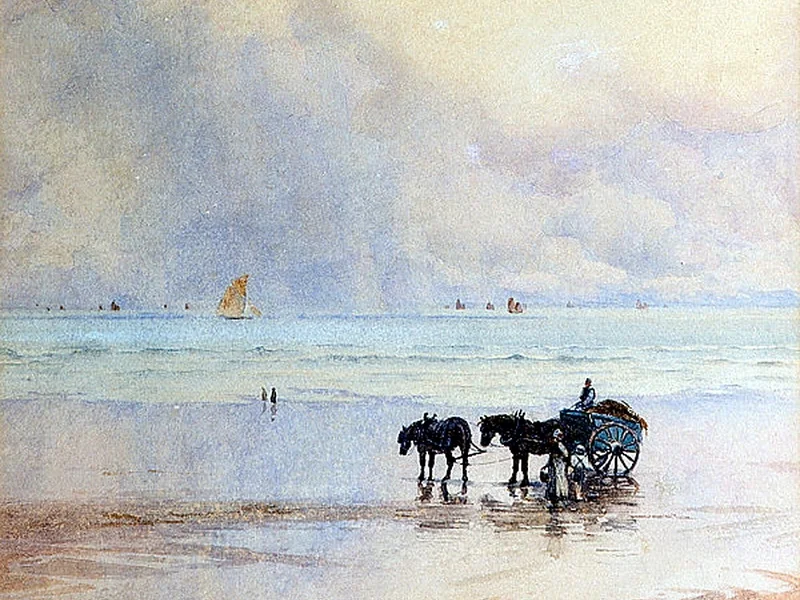 1855-William Ayerst Ingram - Carro trainato da cavalli sulla spiaggia